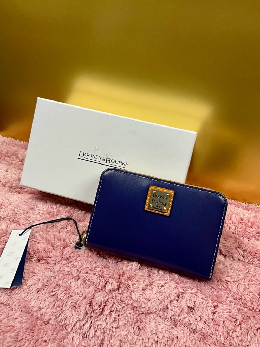 Dooney & Bourke Blue Leather Zip Wallet with Gold Plaque